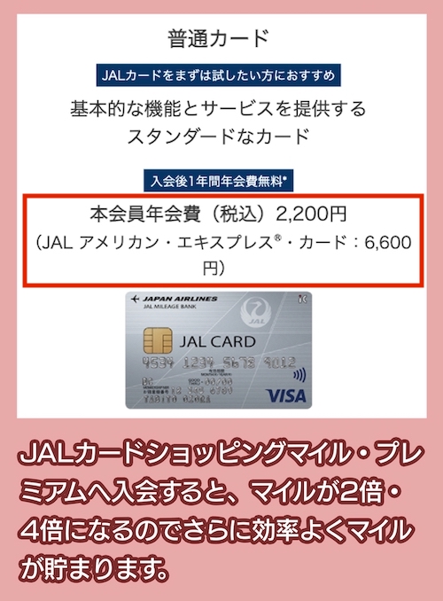 JALのクレジットカードの年会費